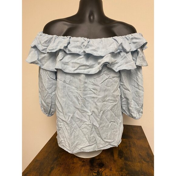 Sam & Jess Women's Blue Ruffled Off The Shoulder Blouse Top Size M NWT - Picture 1 of 4